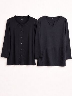 Lands’ End 1X Bundle Black Tops | Button Front Blouse + Tunic | 16W-18W